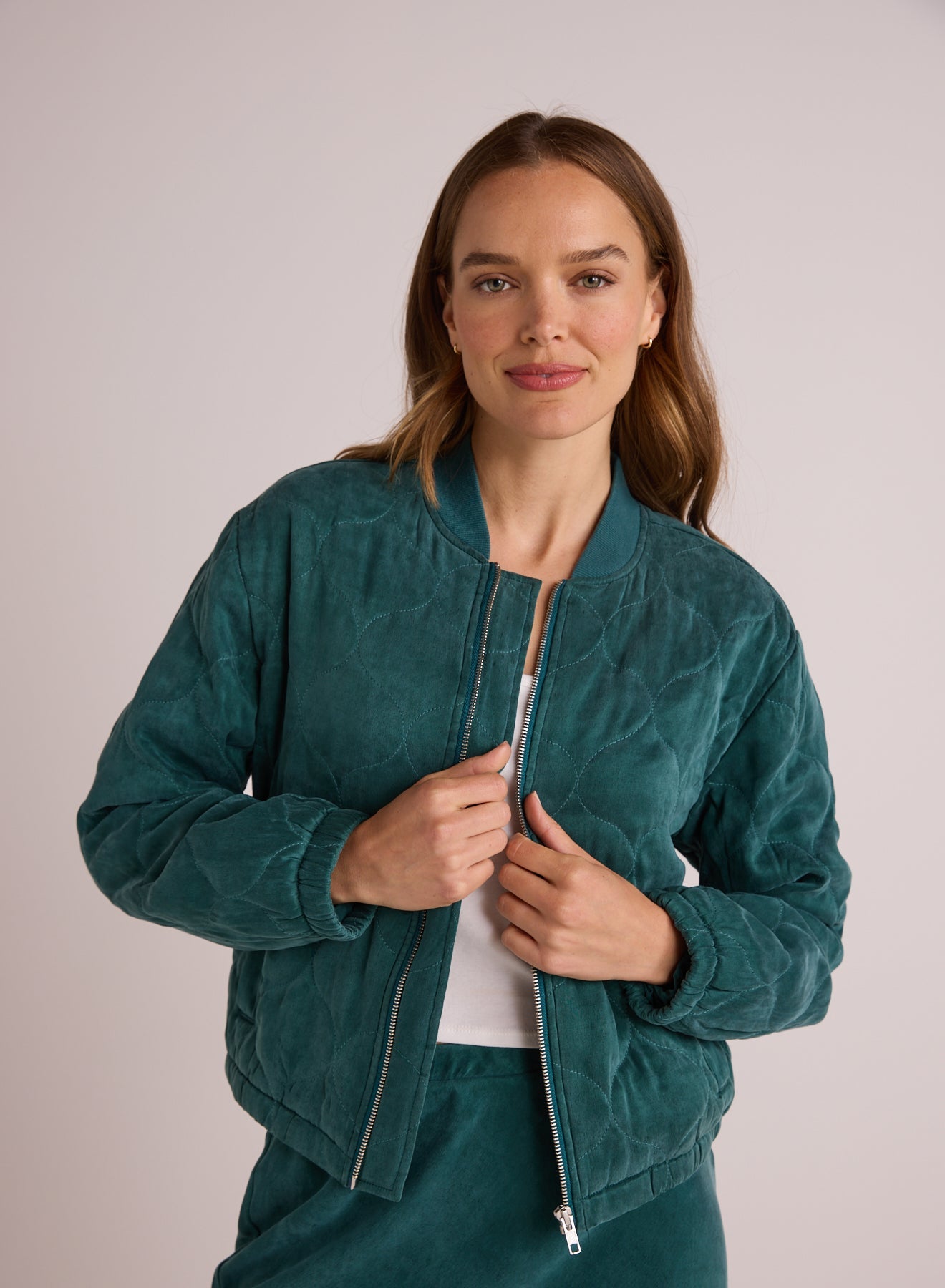 Bella Dahl Quilted Bomber Sweater Jacket Zip Up on sale