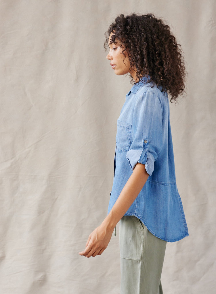 Split Back Button Down Medium Ombre Wash