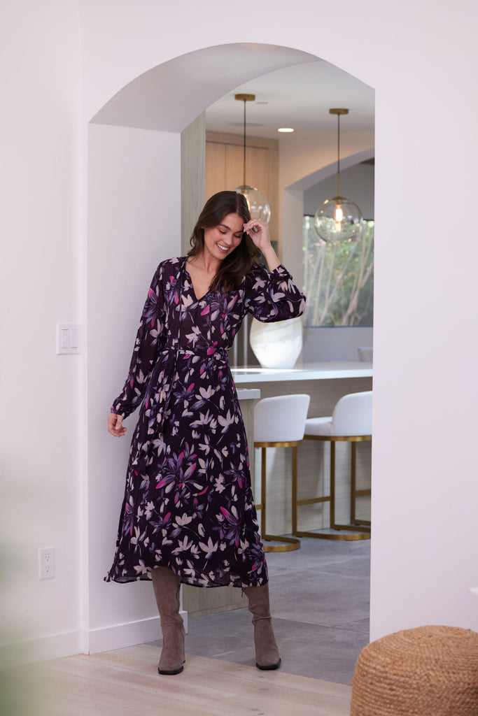 Smocked Back Maxi Dress Floral Plum Print Bella Dahl Bella Dahl