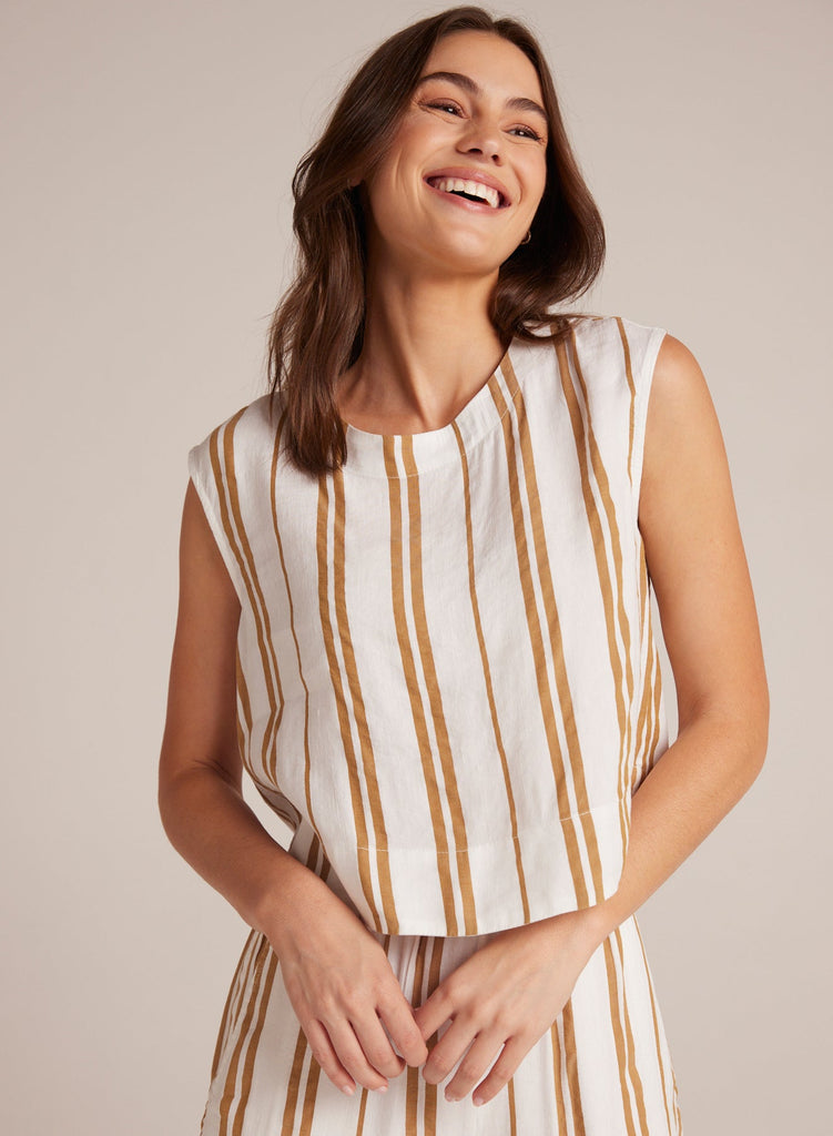 Boxy Button Back Top Redwood Stripe