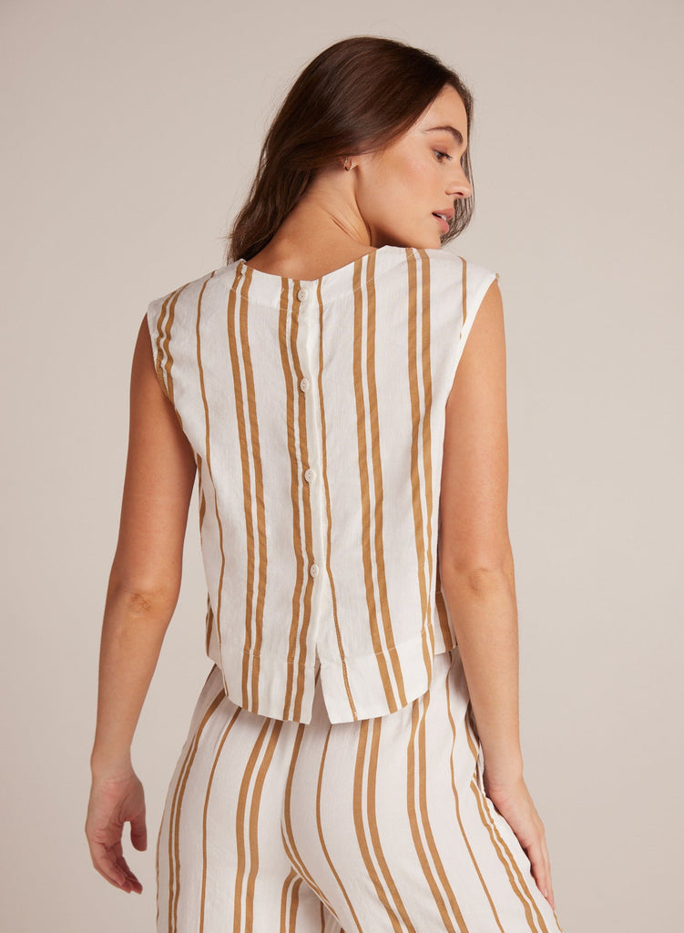 Boxy Button Back Top Redwood Stripe