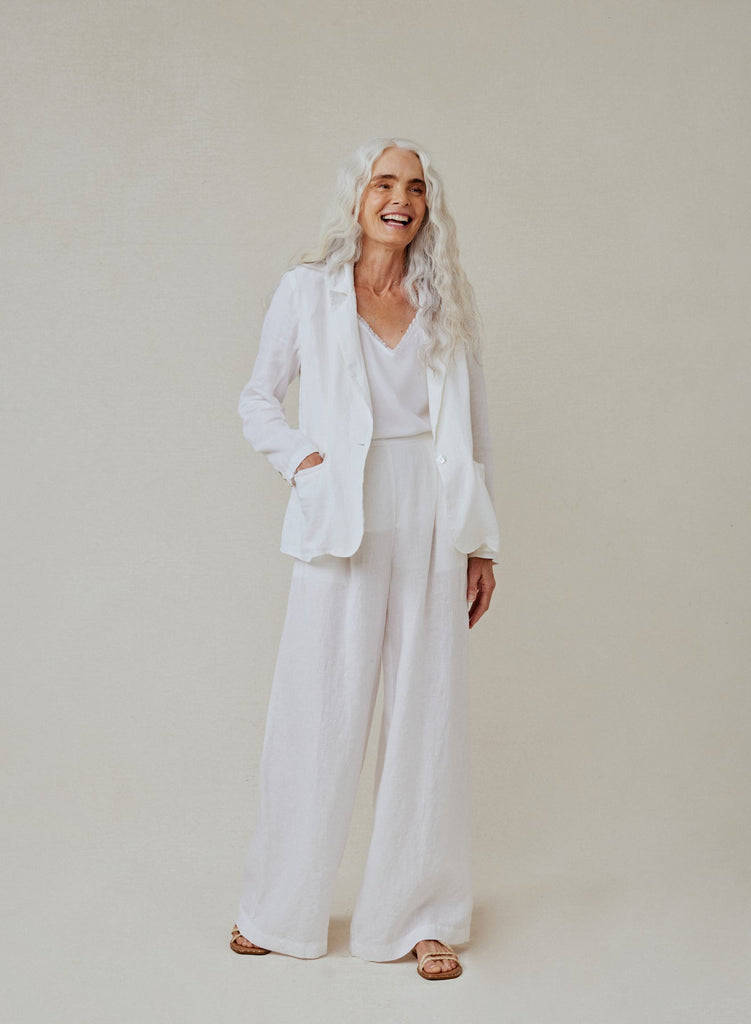 Easy Linen Longline Blazer White