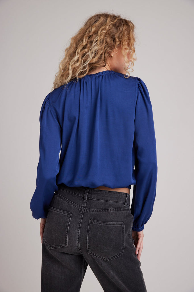 Satin Elastic Shirred Top Midnight Cobalt