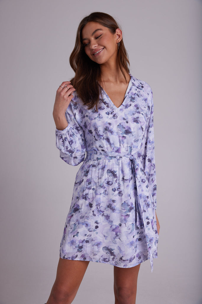 Elastic Waist Tunic Dress Lilac Floret Print Bella Dahl