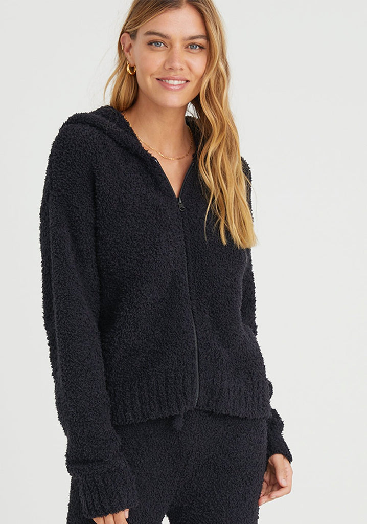 Fuzzy Zip Hoodie Sweater Black