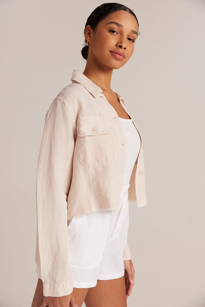 Lily Frayed Hem Jacket Sand Khaki