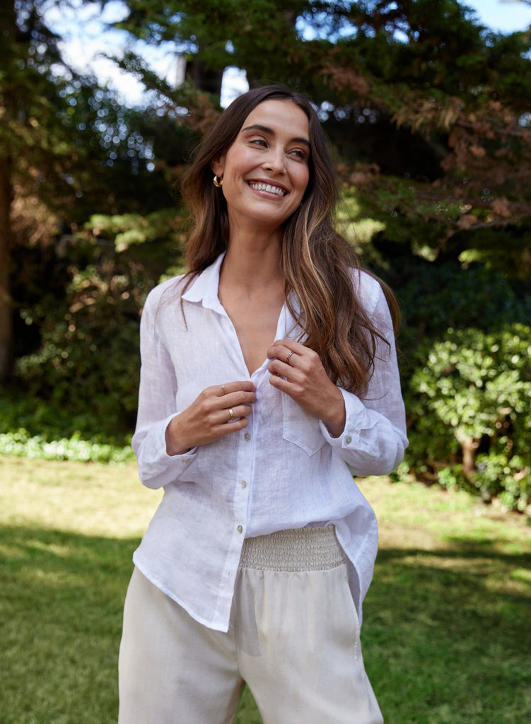 Linen Pocket Button Down White