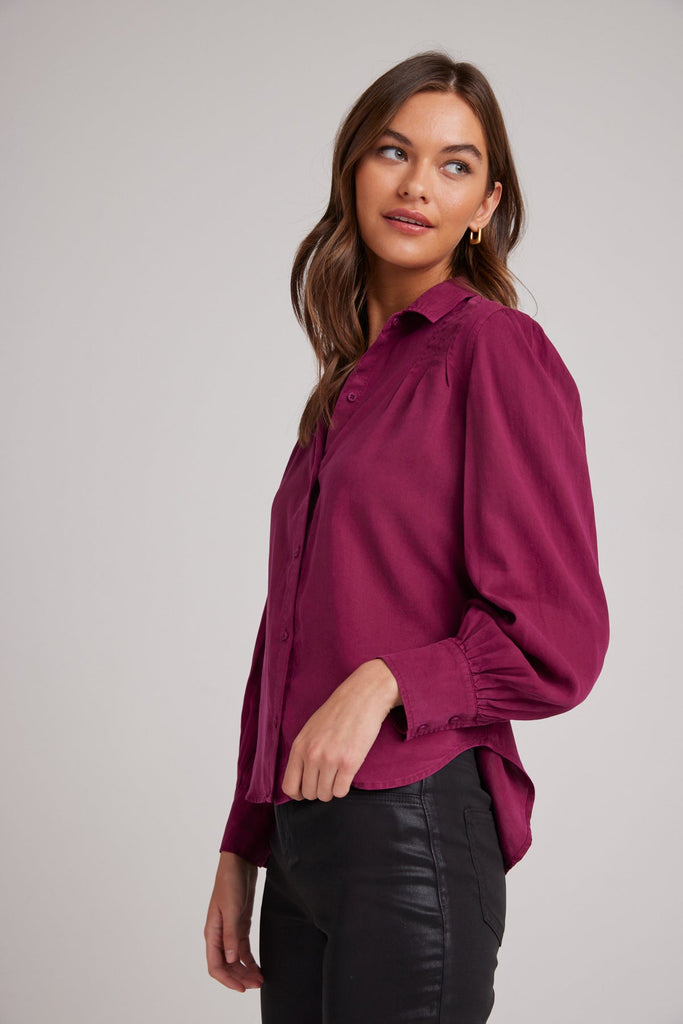 Pin Tucked Button Down Dark Magenta