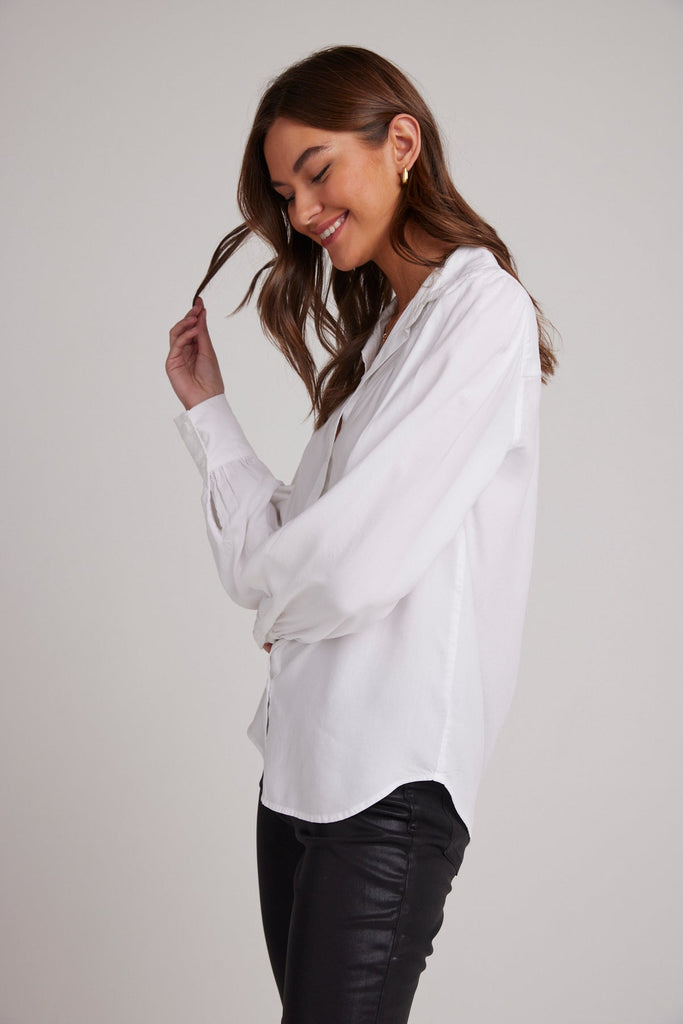 Pin Tucked Long Sleeve Button Down White