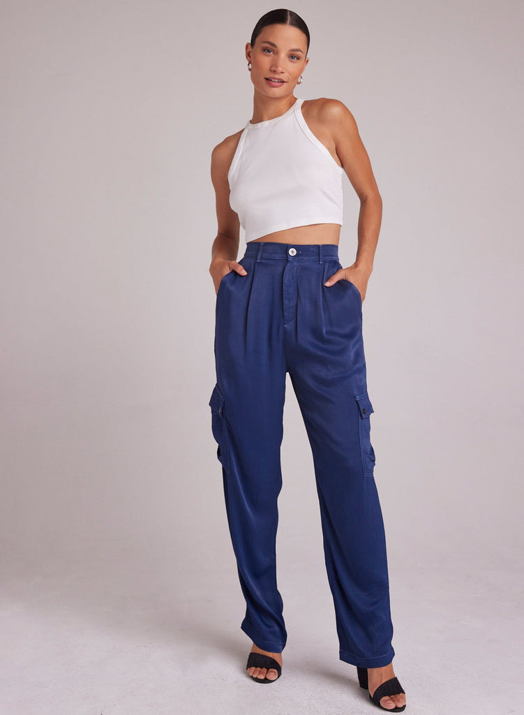 Satin Cargo Trousers - Dark Azure