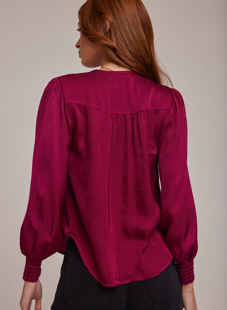 Smocked Cuff Button Down Dark Fuchsia