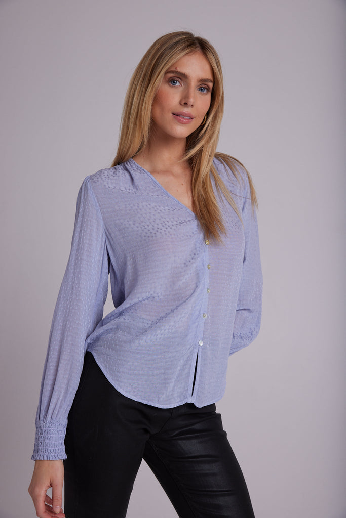 Smocked Cuff Button Down Icy Peri