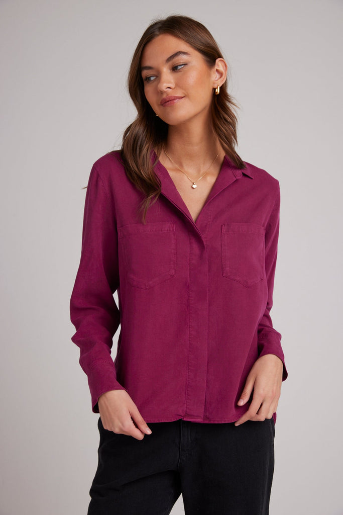 Split Back Button Down Dark Magenta