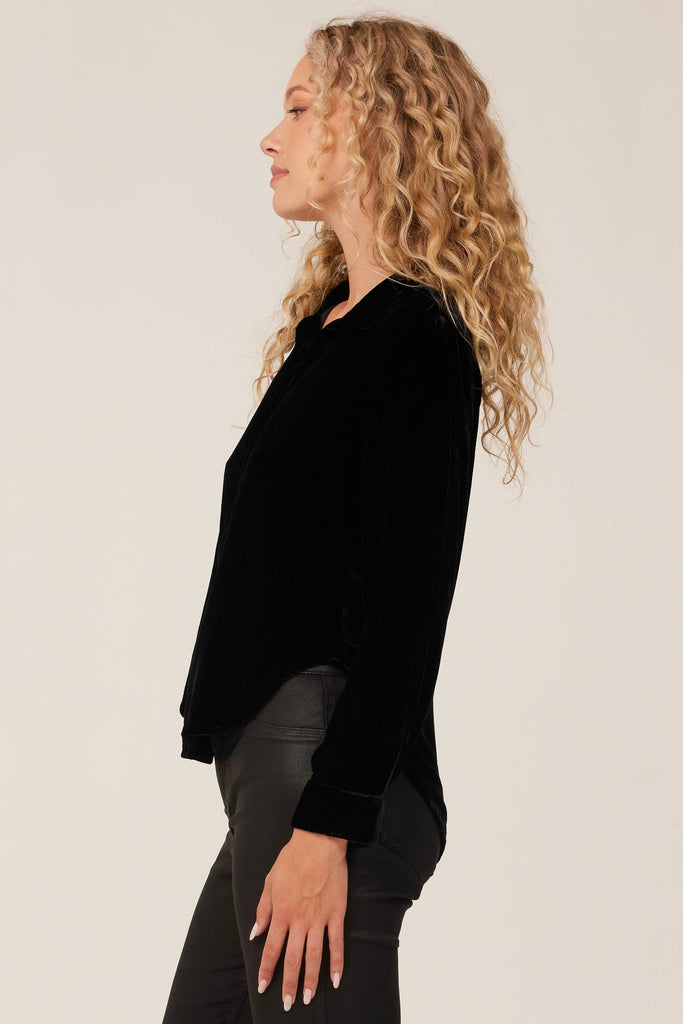 Velvet Long Sleeve Clean Shirt Black