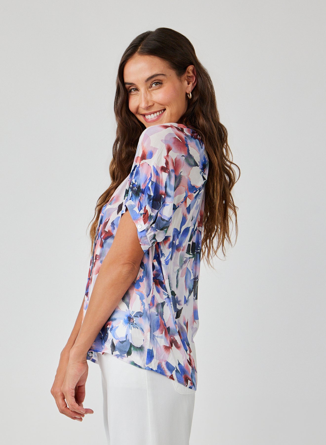 Shirt Sleeve Shirred Raglan Shirt - Magnolia Bloom Print