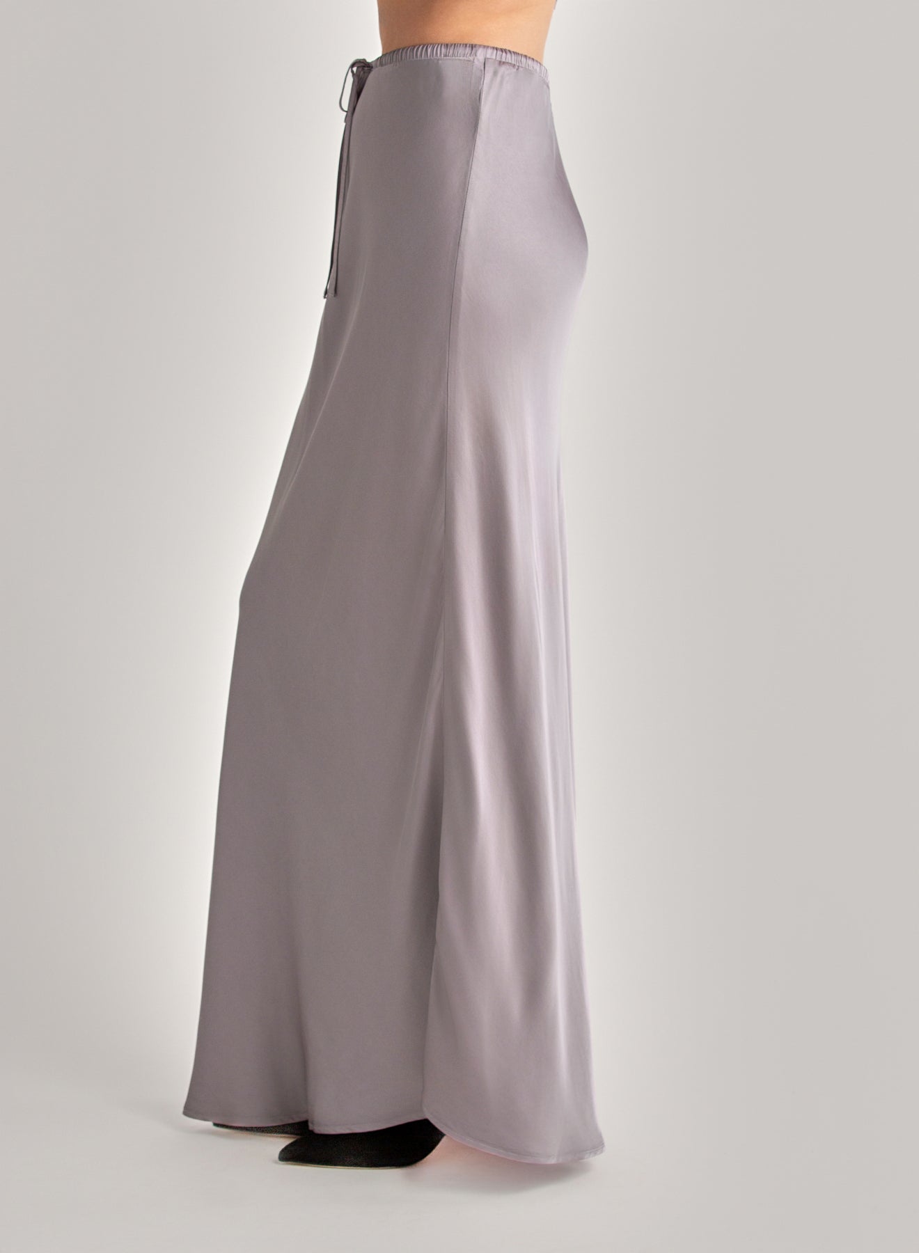 Bias Satin Skirt with Tie - Glacier Grey