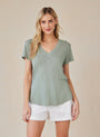 Side Slit V-Neck Tee - Olive Grove