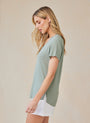 Side Slit V-Neck Tee - Olive Grove