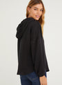 Long Sleeve V-Neck Hoodie - Black