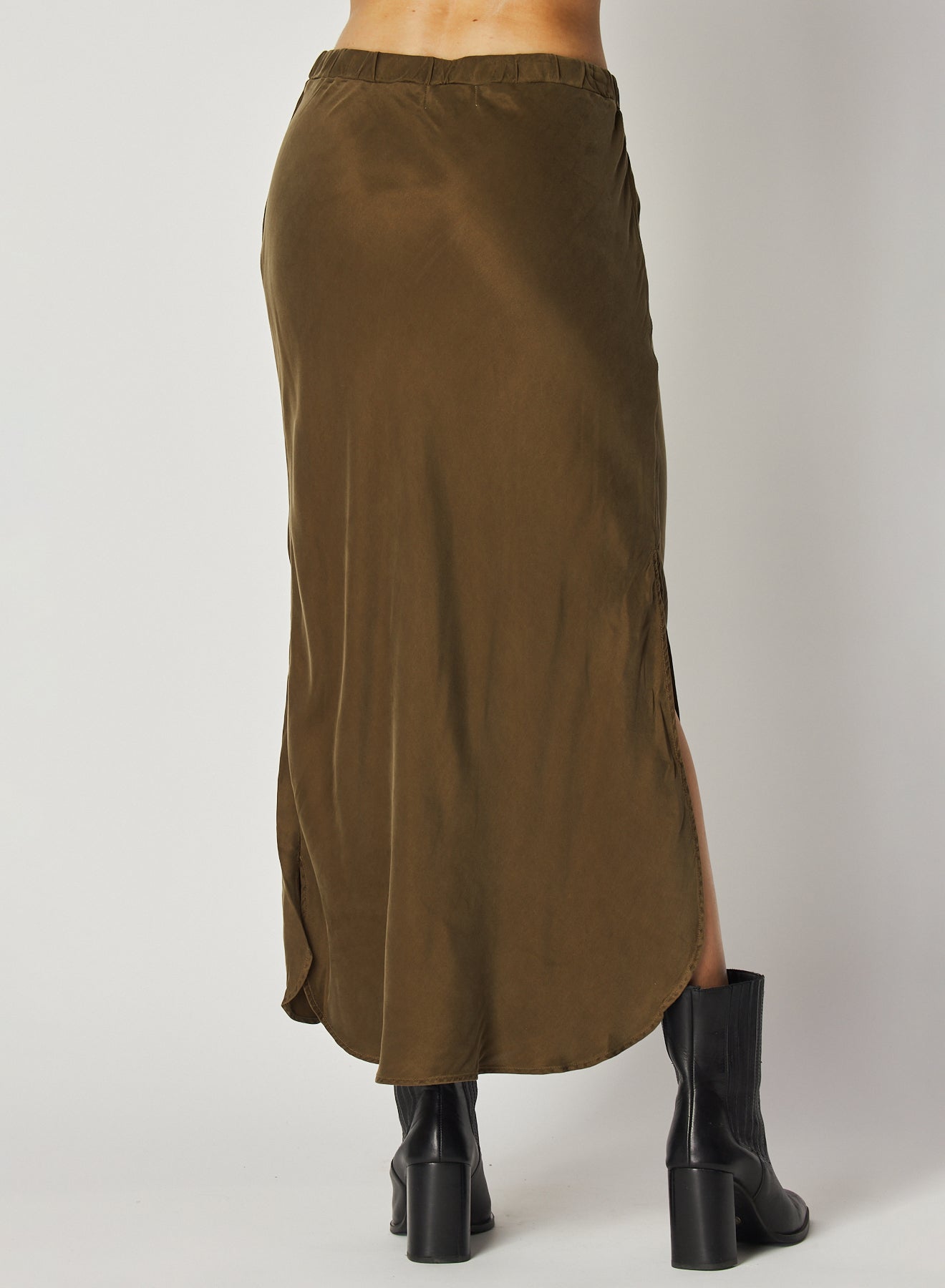 Bella DahlAsymmetric Side Slit Bias Skirt - Autumn OliveBottoms