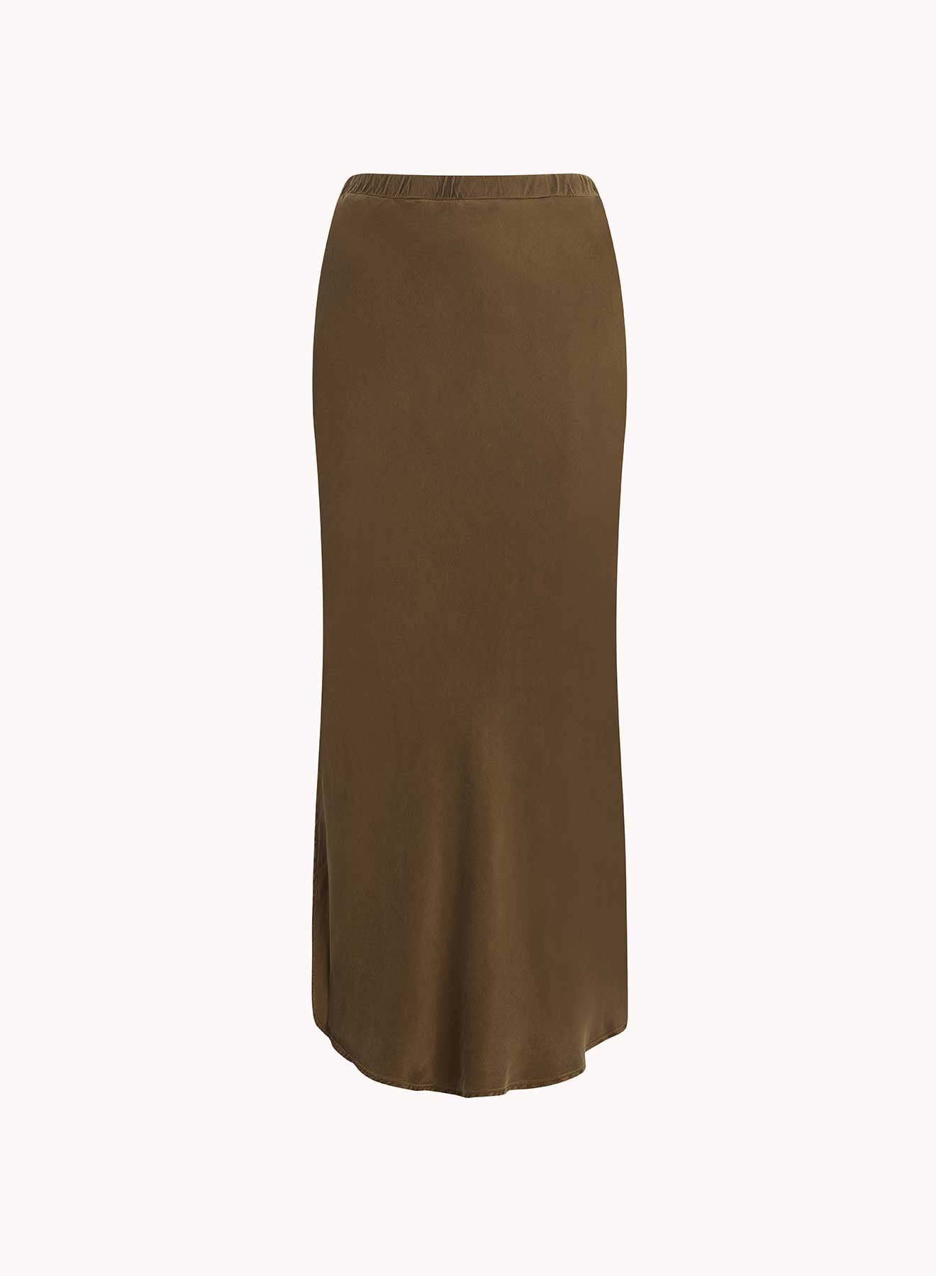 Bella DahlAsymmetric Side Slit Bias Skirt - Autumn OliveBottoms