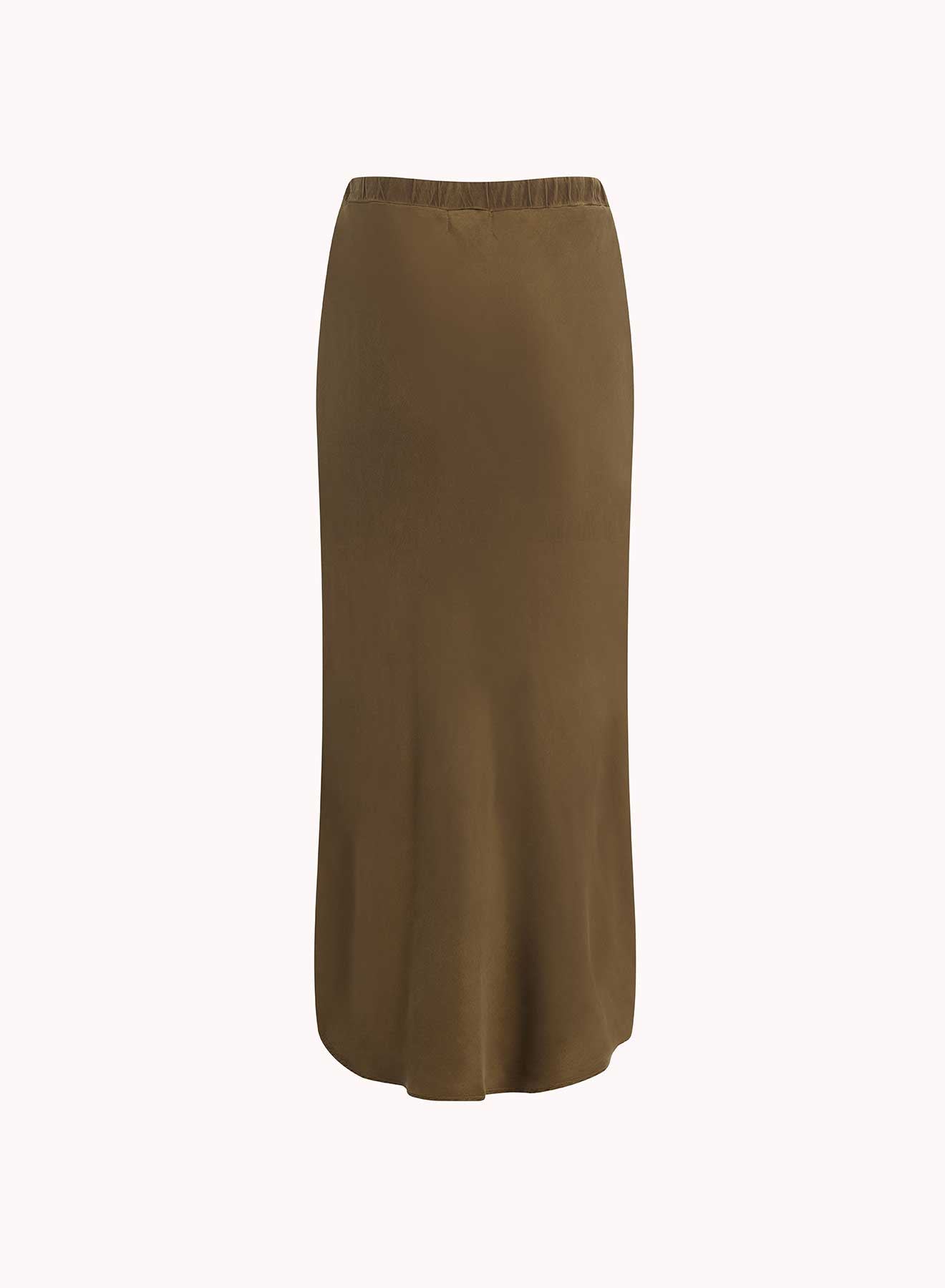 Bella DahlAsymmetric Side Slit Bias Skirt - Autumn OliveBottoms