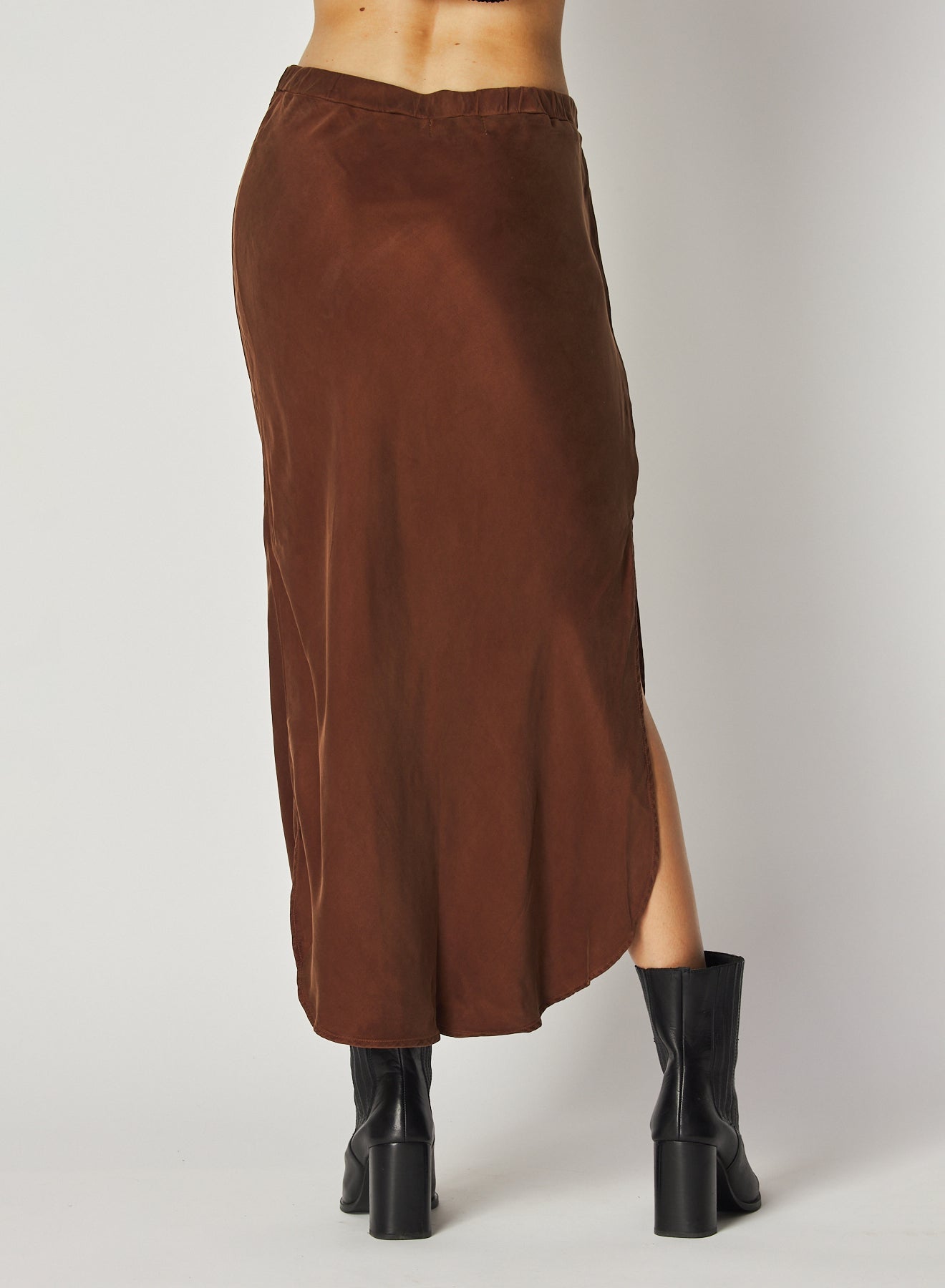 Bella DahlAsymmetric Side Slit Bias Skirt - Mahogany BrownBottoms