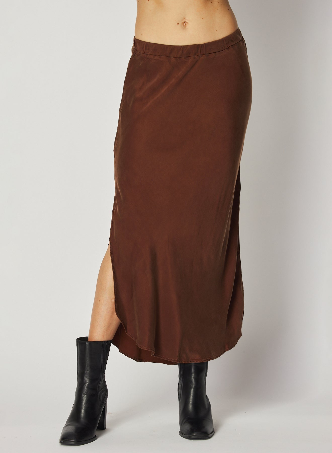 Bella DahlAsymmetric Side Slit Bias Skirt - Mahogany BrownBottoms