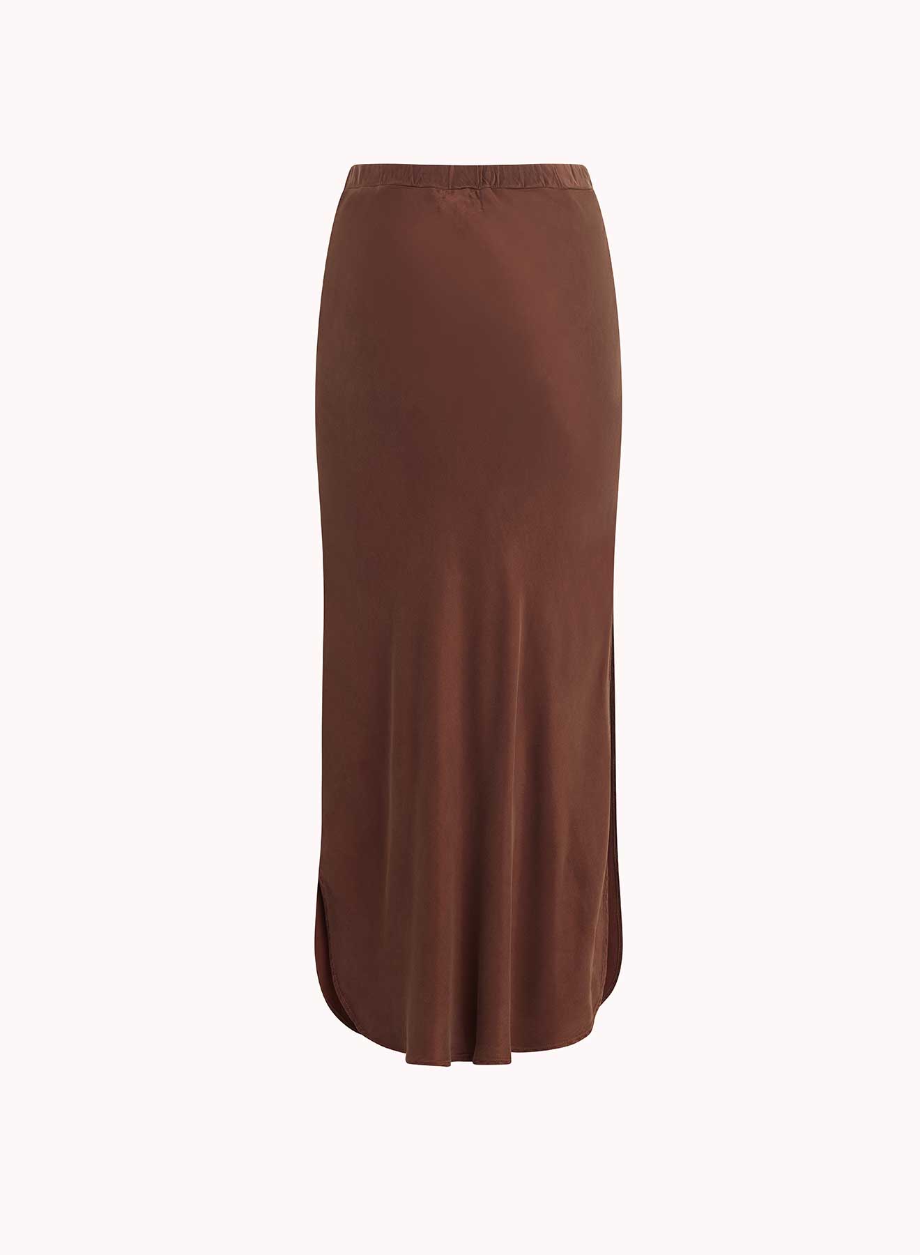 Bella DahlAsymmetric Side Slit Bias Skirt - Mahogany BrownBottoms