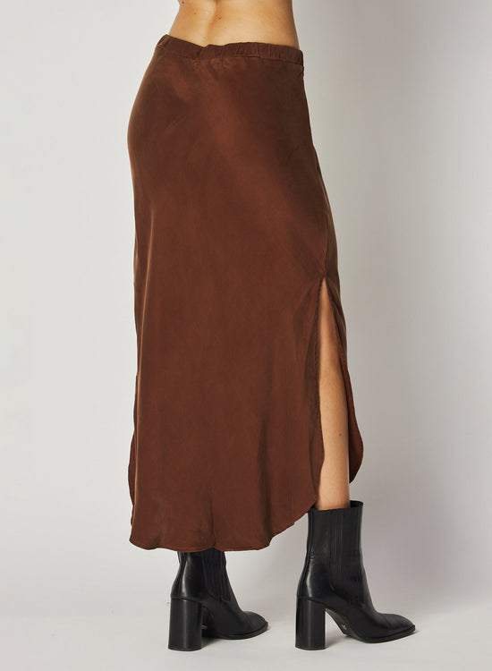 Bella DahlAsymmetric Side Slit Bias Skirt - Mahogany BrownBottoms