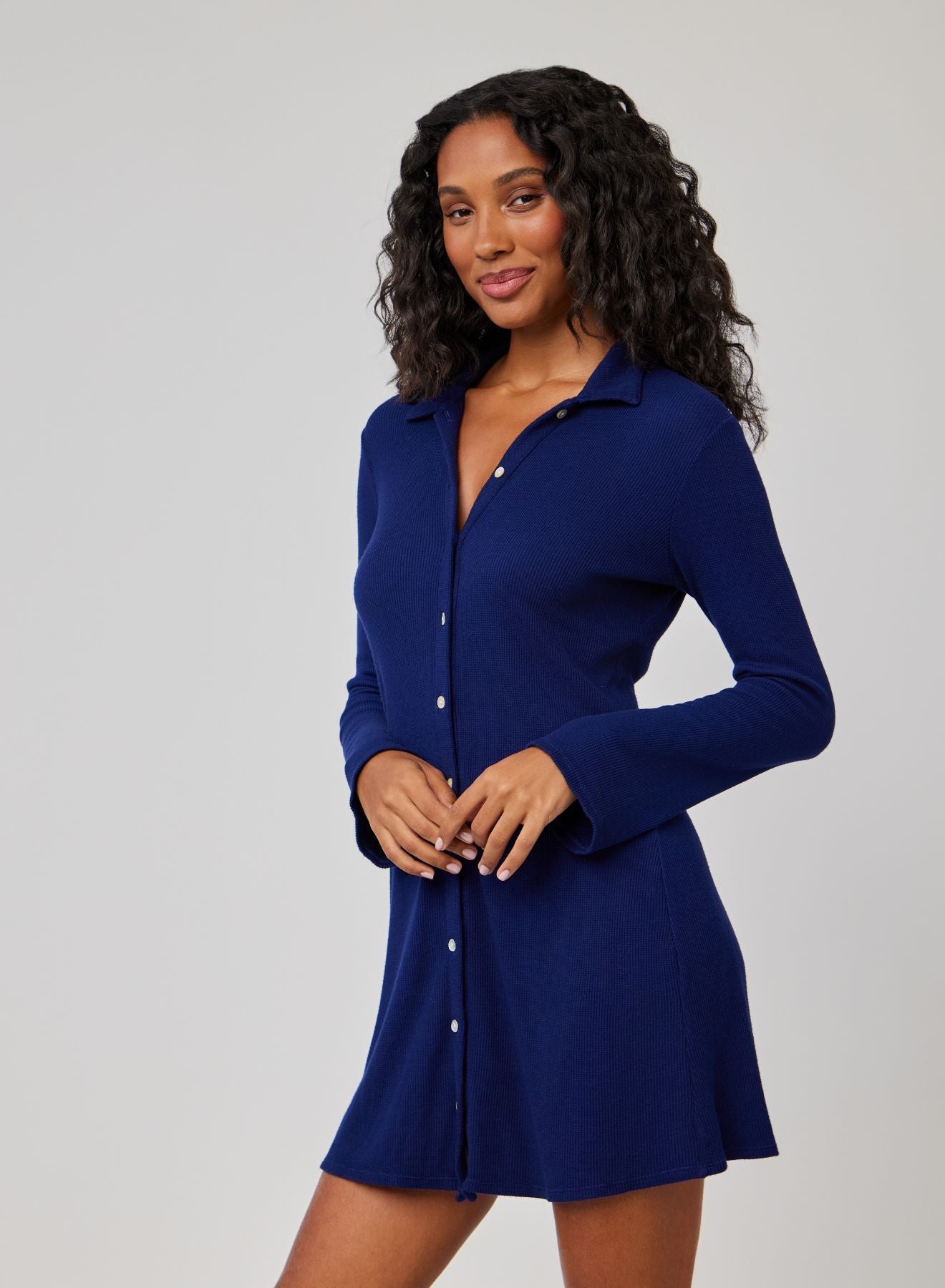 Bella DahlBell Sleeve Mini Shirt Dress - Navy Coast - Dresses