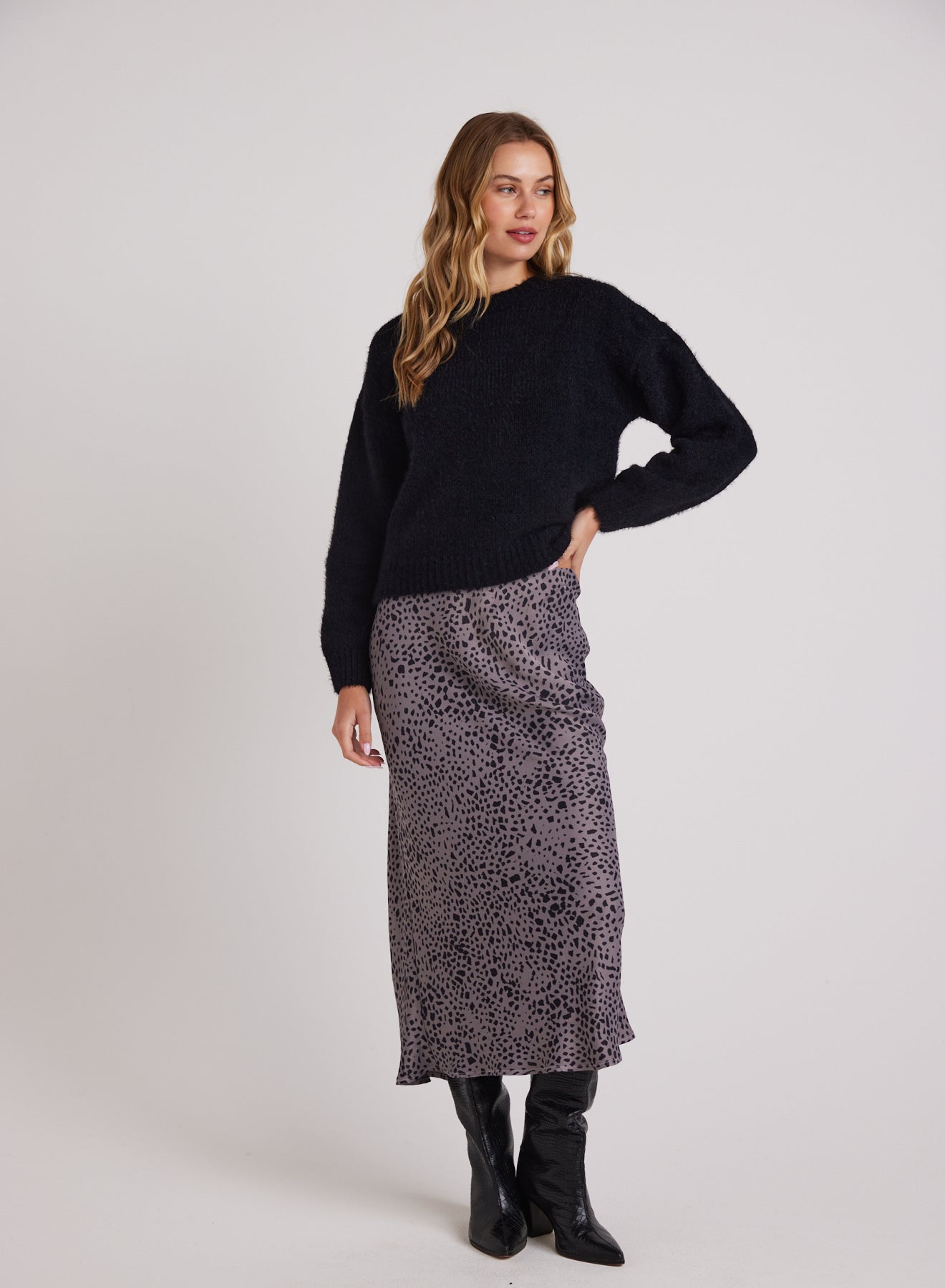 Bella DahlBias Midi Skirt - Onyx SteelBottoms