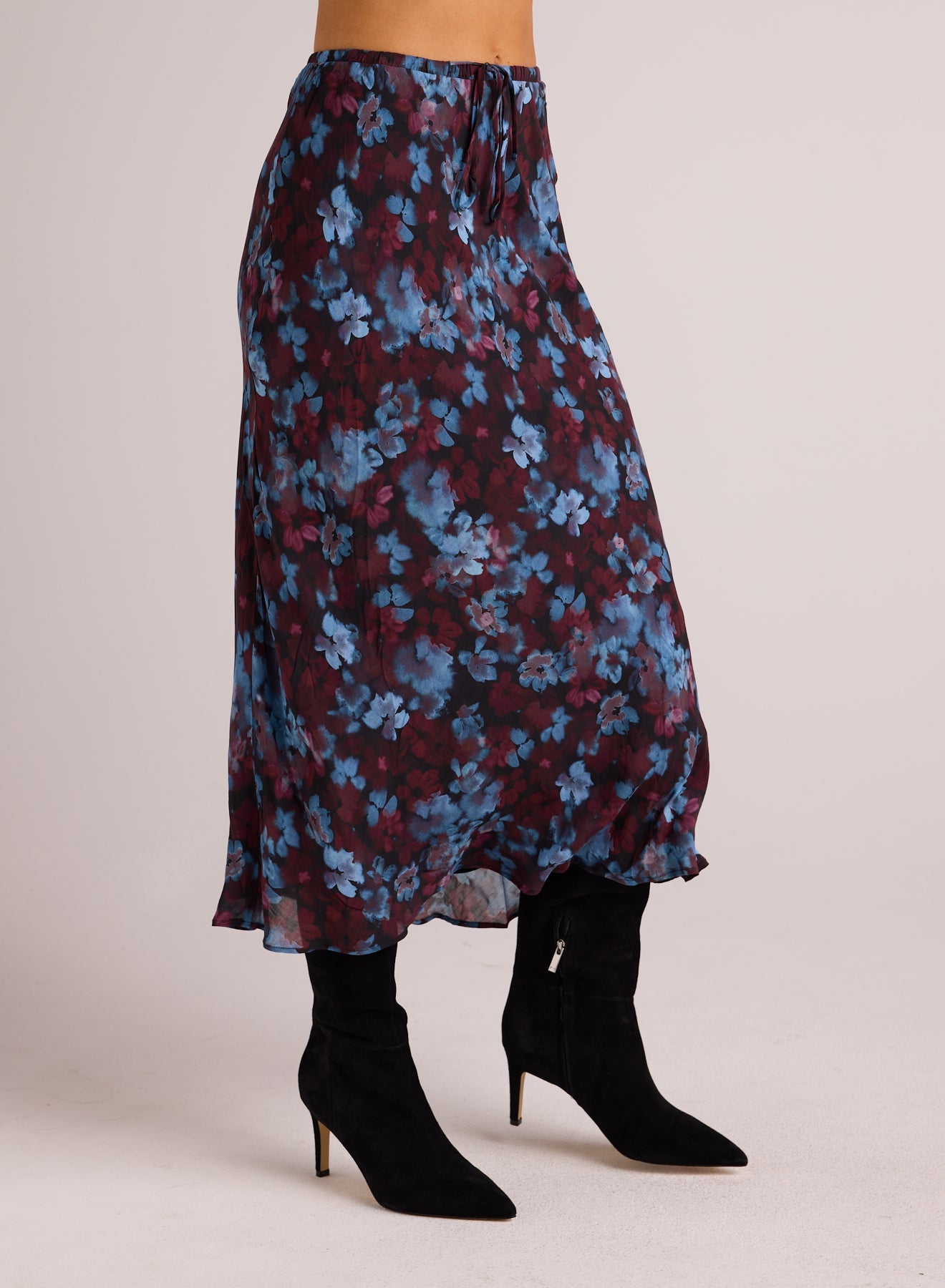 Bella DahlBias Midi Skirt with Tie - Berry Bloom PrintBottoms