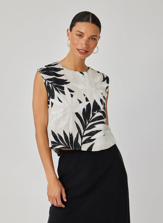 Bella Dahl Boxy Button Back Top - Maui Palm PrintTops