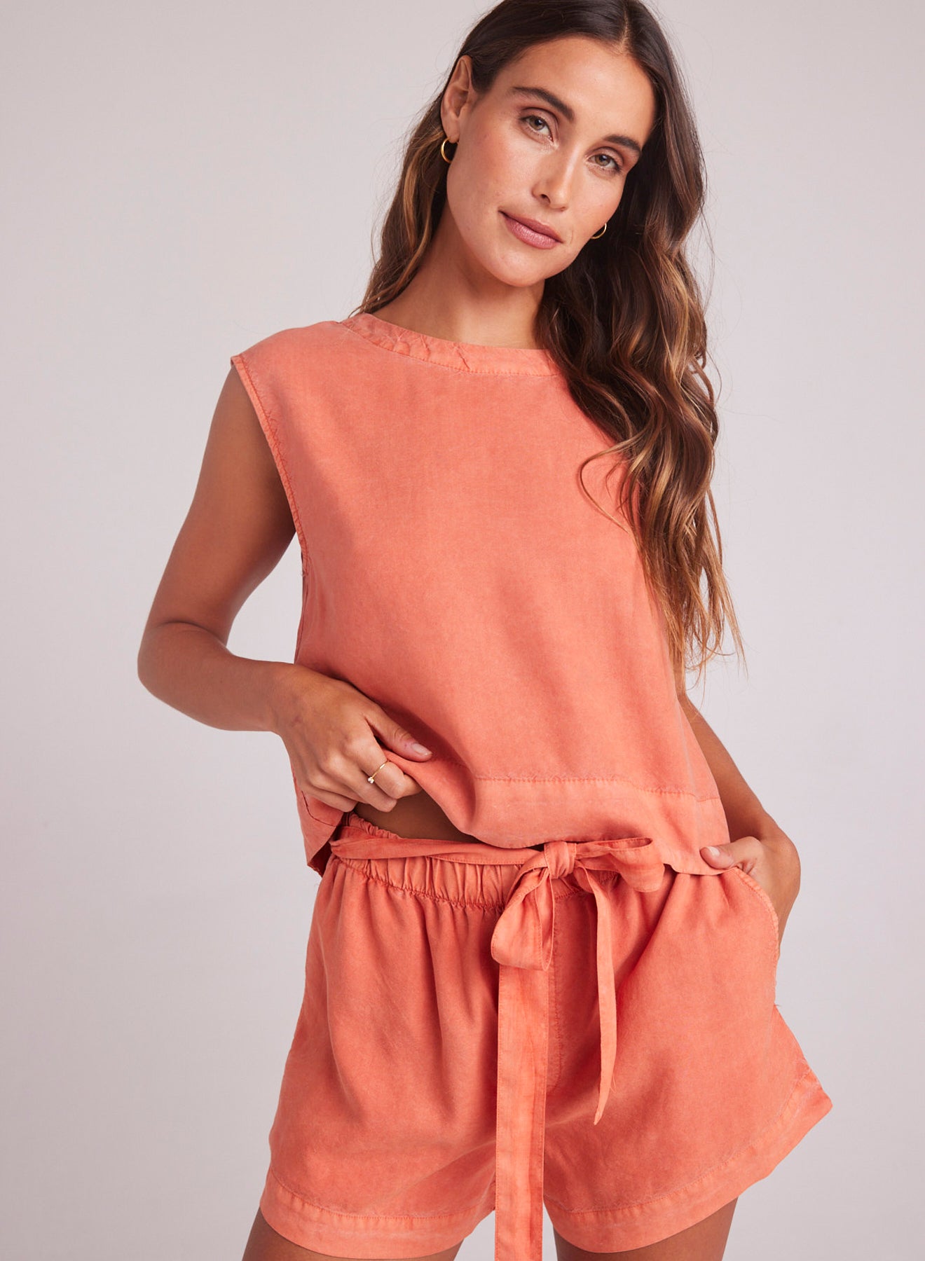 Bella DahlBoxy Button Back Top - Summer KhakiTops