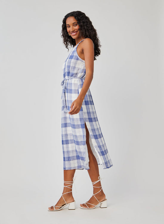 Bella DahlBraided Halter Midi Dress - Pacific Blue PlaidDresses