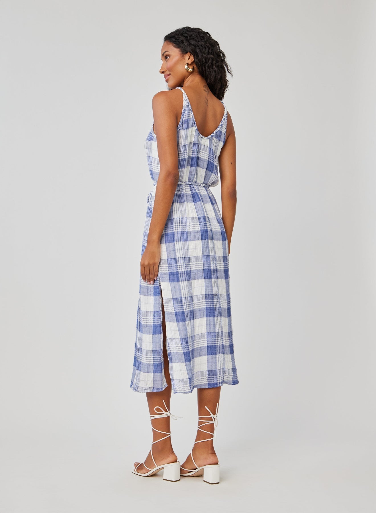 Bella DahlBraided Halter Midi Dress - Pacific Blue PlaidDresses