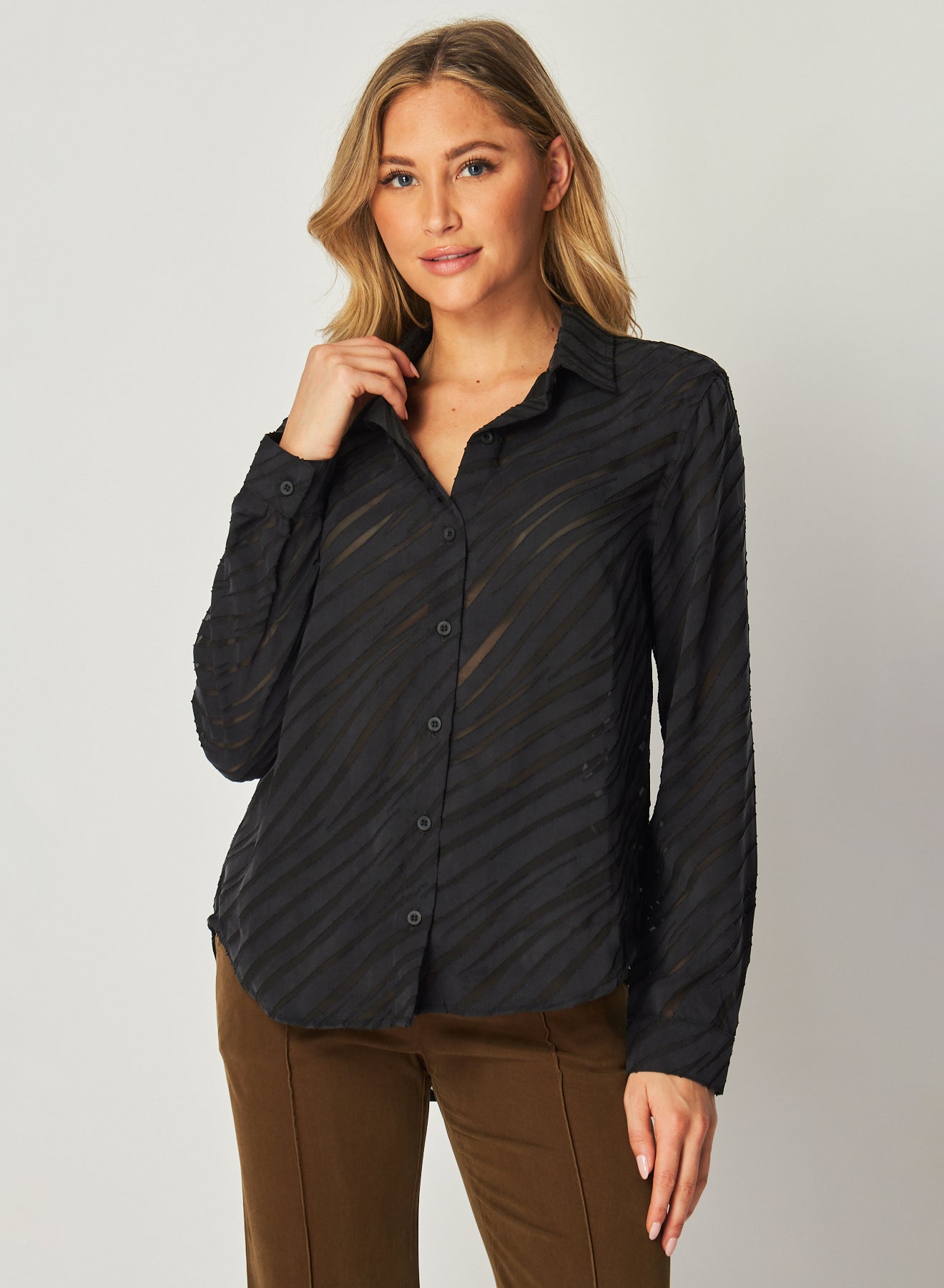 Bella DahlBurn Out Button Down Shirt - Black ZebraTops