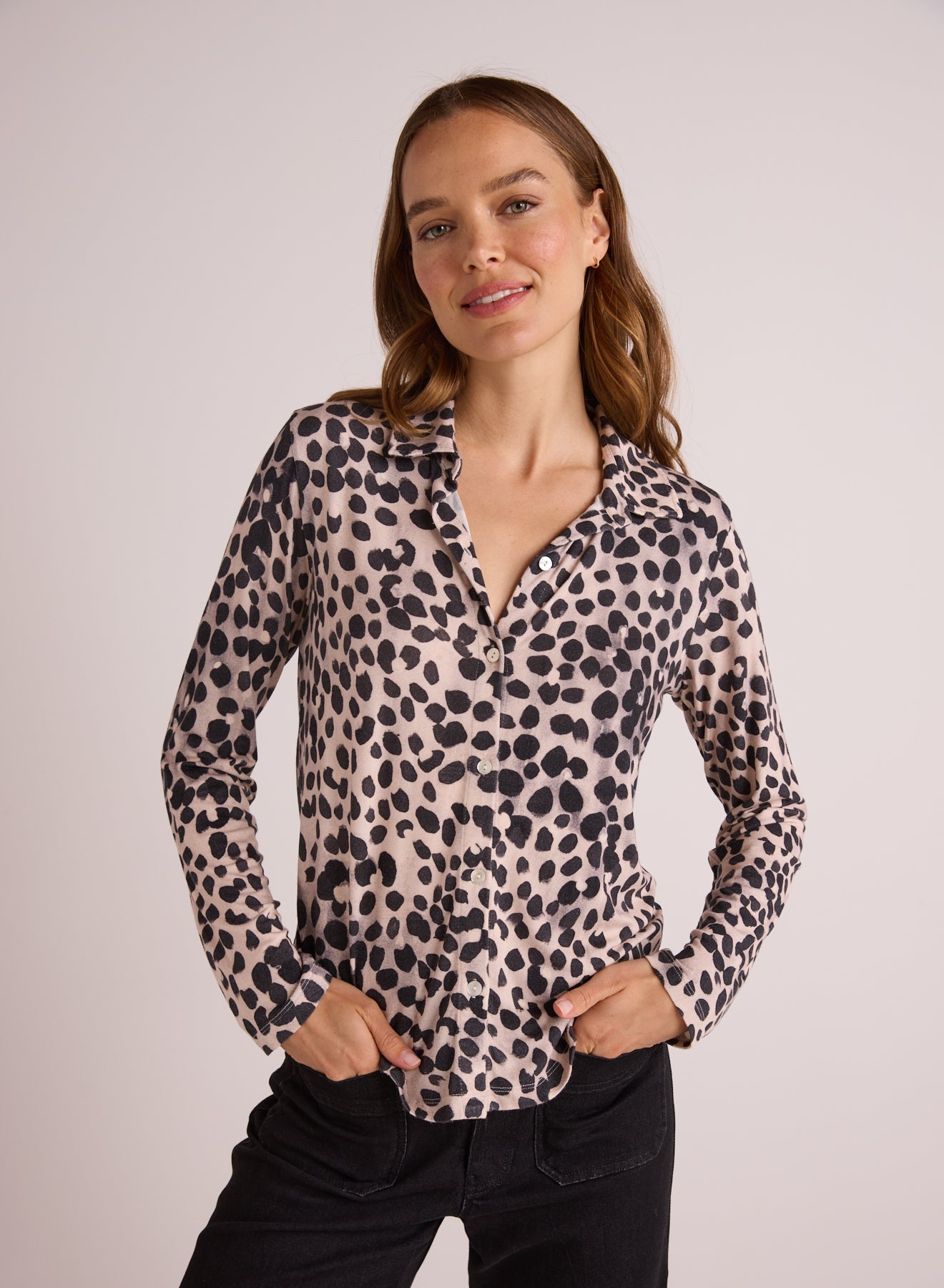 Bella DahlButton Up Knit Top - Winter Spots PrintTops