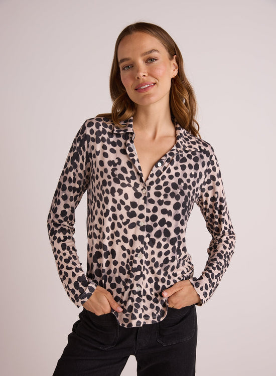 Bella DahlButton Up Knit Top - Winter Spots PrintTops