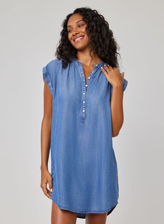 Bella DahlCap Sleeve Henley Dress - Moonlit Haze WashDresses