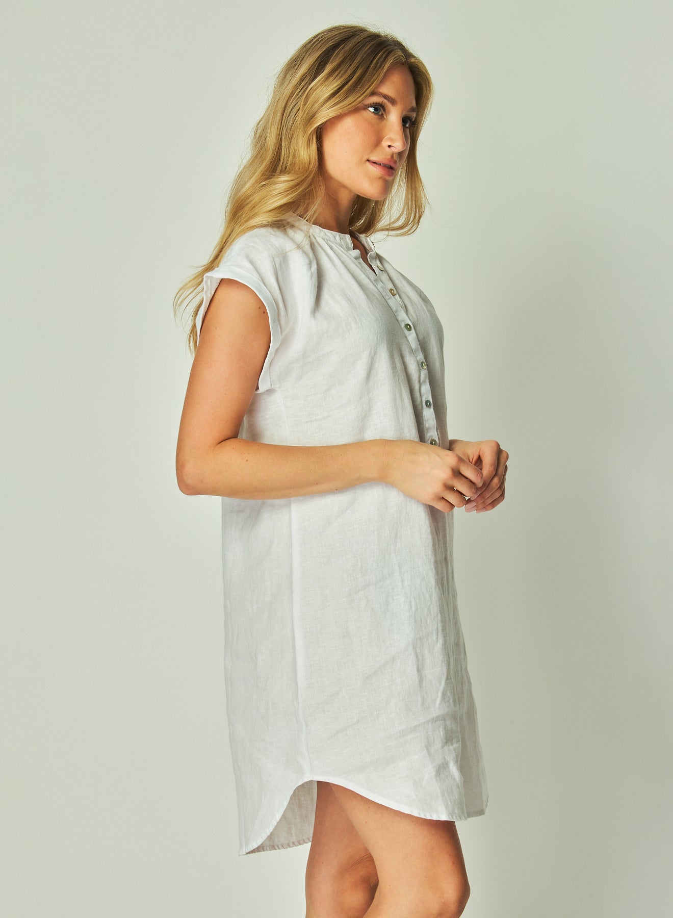 Bella DahlCap Sleeve Henley Dress - WhiteDresses