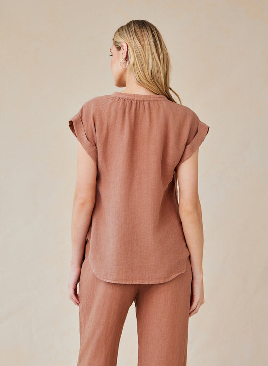 Bella DahlCap Sleeve Pullover - Terracotta BrownTops