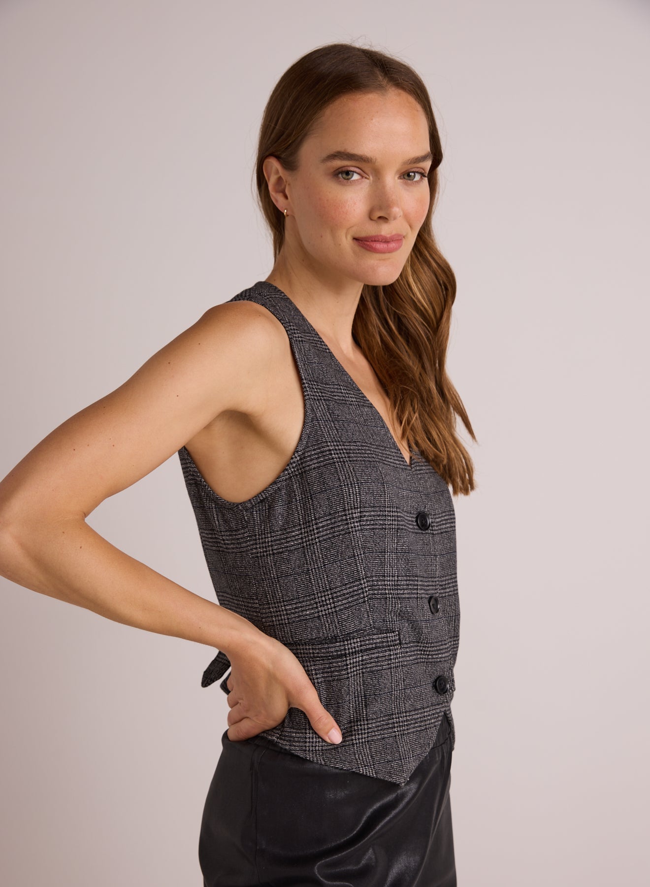 Bella DahlCinch Back Vest - Glencheck PlaidTops