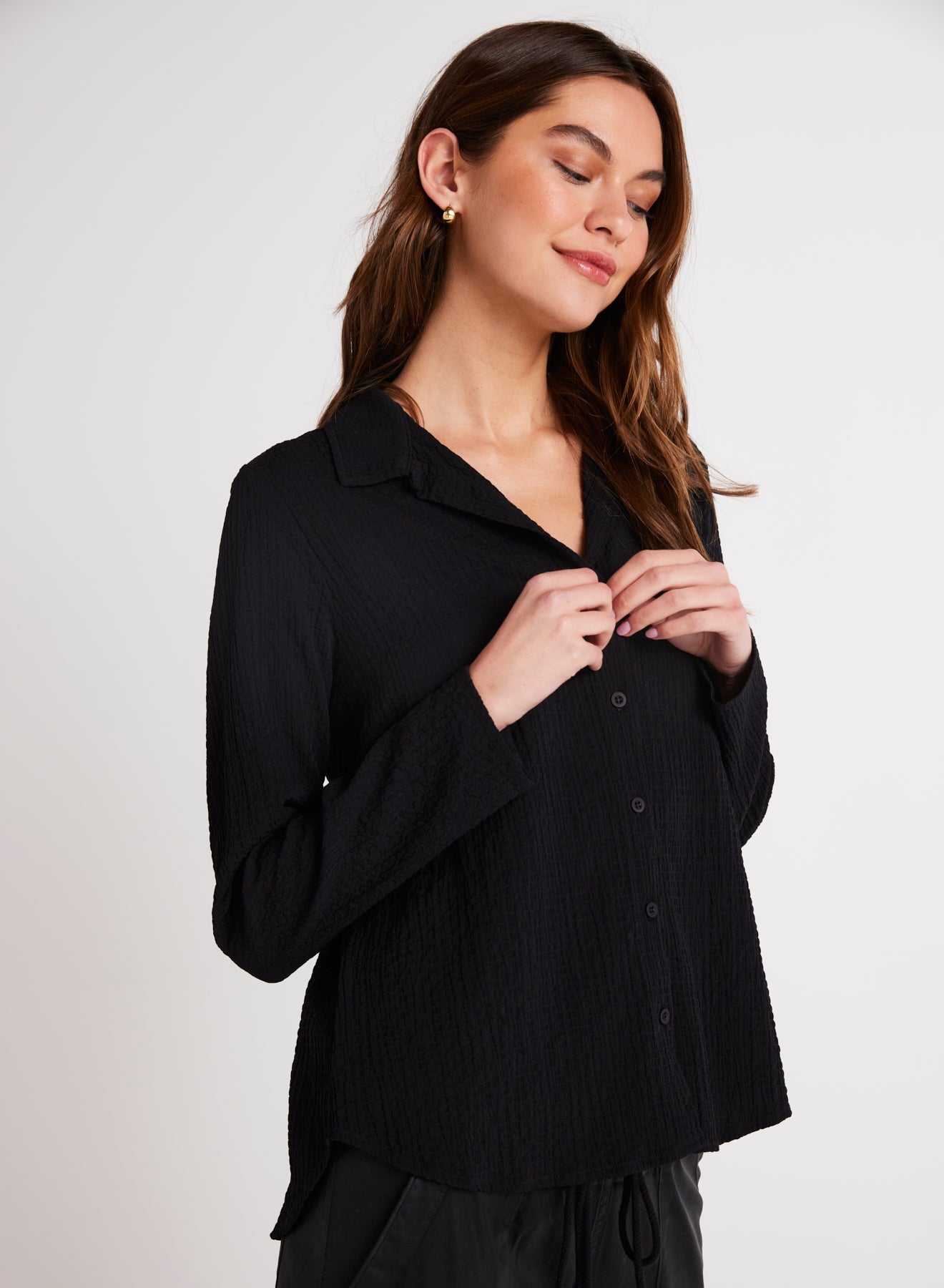 Bella DahlClean Button Front Shirt - BlackTops