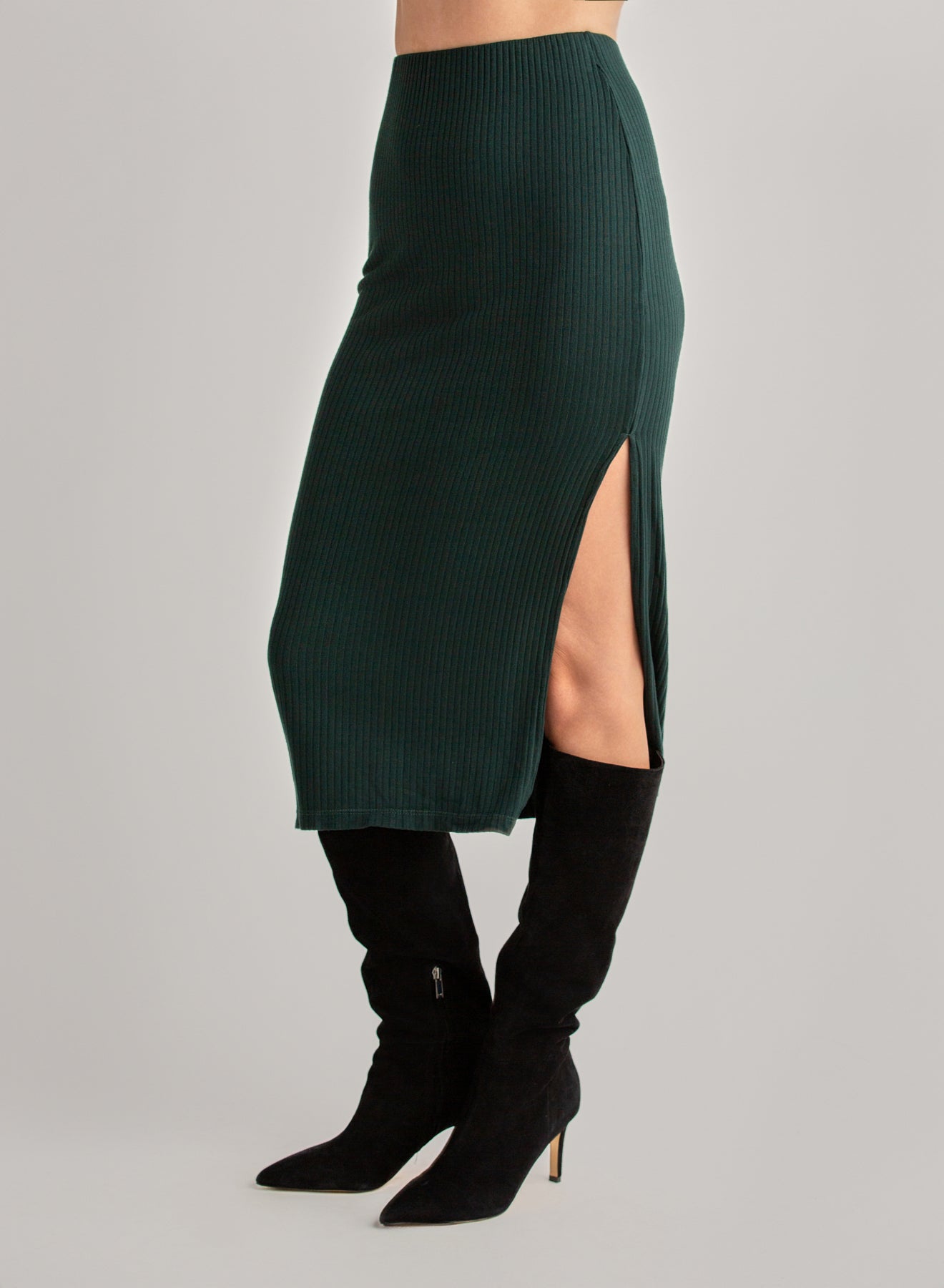 Bella DahlClean Waist Knit Skirt with Side Slit - Dark HunterBottoms