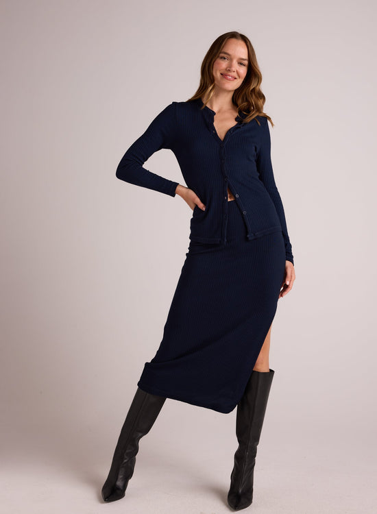 Bella DahlClean Waist Knit Skirt with Side Slit - Navy StormBottoms