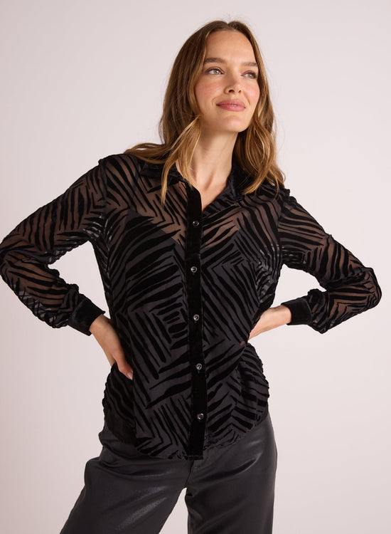 Bella DahlContrast Button Down - BlackTops