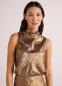 Bella DahlCowl Neck Bias Top - Gold MetallicTops