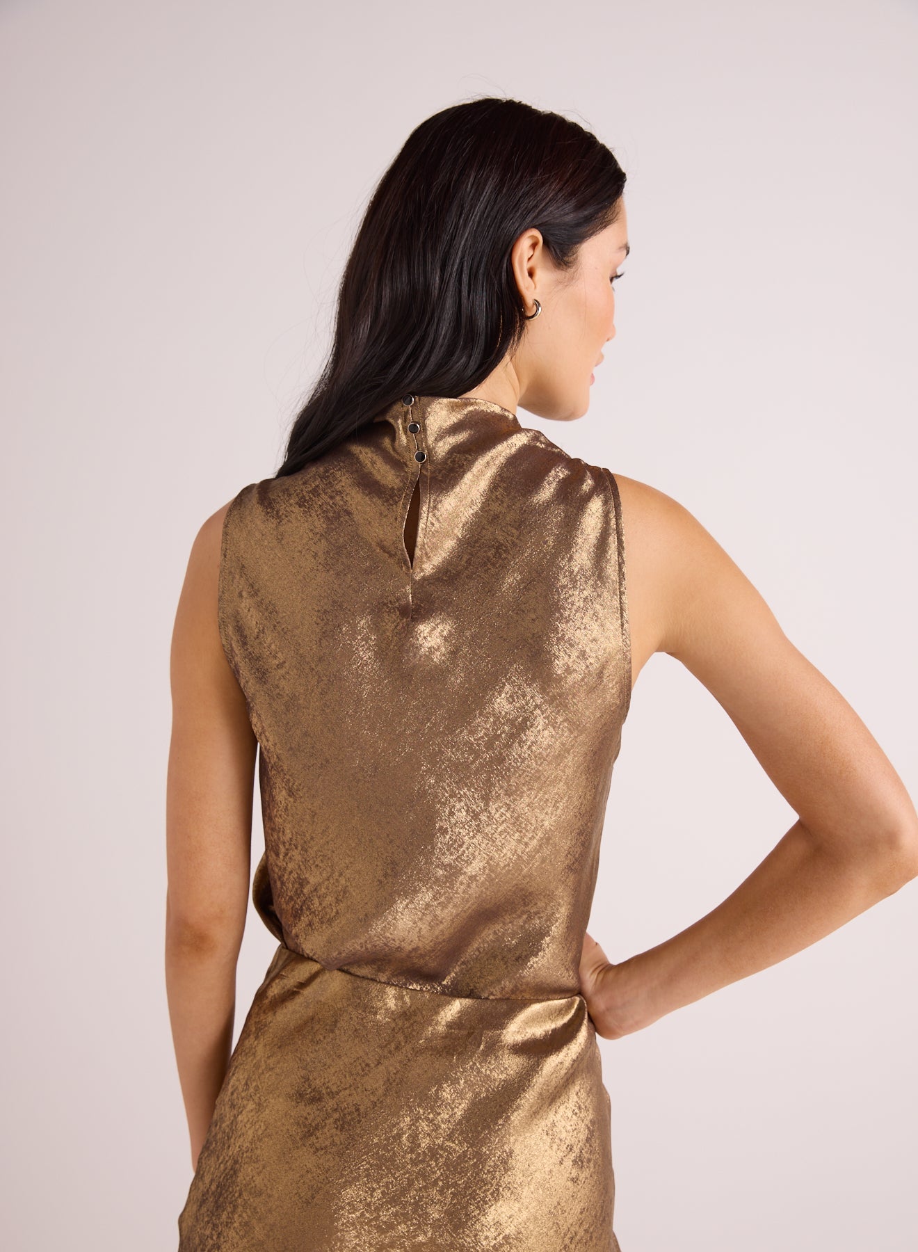 Bella DahlCowl Neck Bias Top - Gold MetallicTops